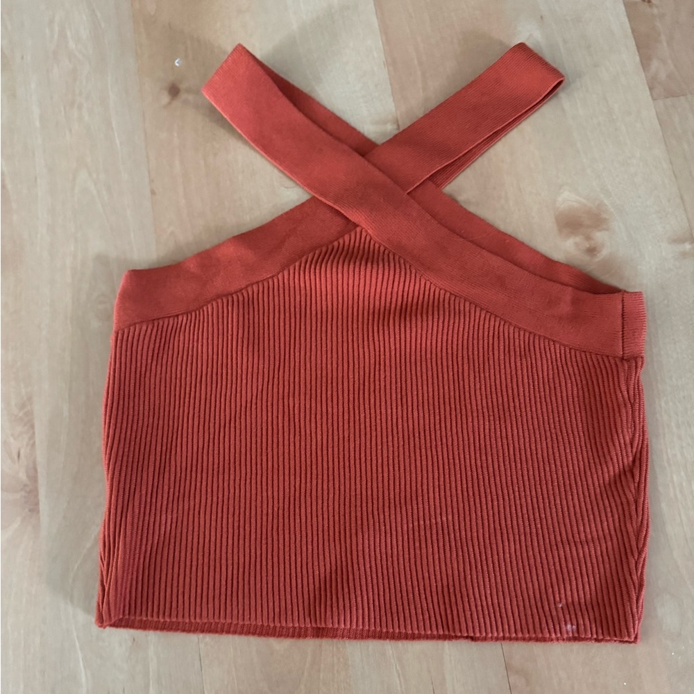 SHEIN Orange Ribbed Sleeveless Crop Tank Top